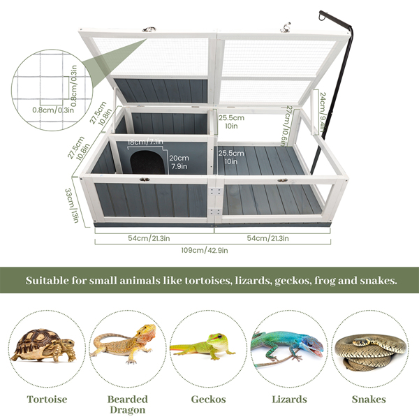 Large Tortoise House Wooden Tortoise Enclosures with Lamp Holder, Indoor Tortoise Habitat Outdoor Reptile Cage 