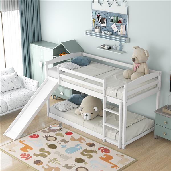 Twin over Twin Bunk Bed with Convertible Slide and Ladder , White