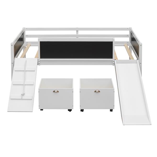 Twin size Loft Bed Wood Bed with Two Storage Boxes - White