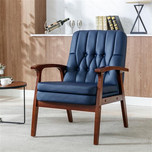 Mid Century  Single Armchair Sofa Accent Chair Retro Modern Solid Wood Armrest  Fabric Upholstered Wooden Lounge Chair  Navy