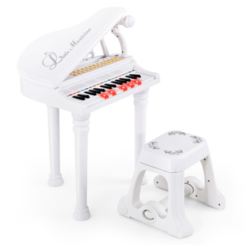 White Kids Piano 31 Keys Kids Piano Keyboard with Stool and Piano Lid