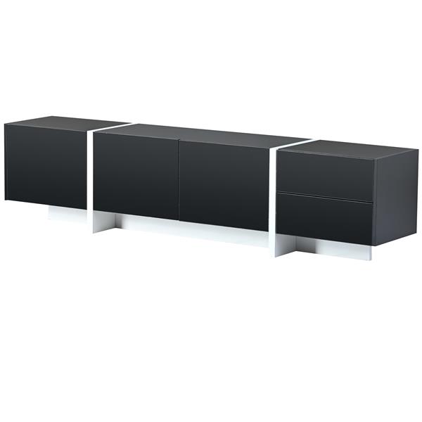 White & Black Contemporary Rectangle Design TV Stand, Unique Style TV Console Table for TVs Up to 80'', Modern TV Cabinet with High Gloss UV Surface for Living Room.