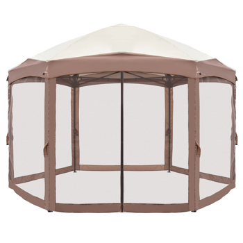 3*3.6m Khaki Top Fabric, Dark Brown Edge, White Bracket, Hexagonal Arc Top Folding Shed, 6 Veils And Net Cloth, With Black Bag, Folding Shed