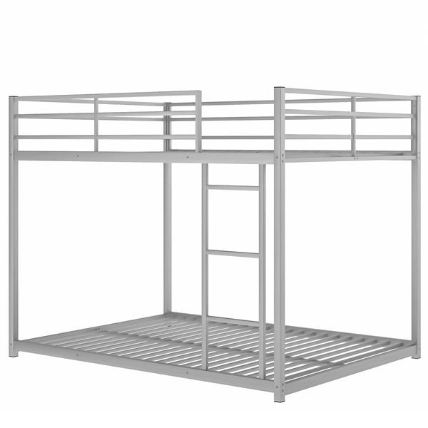 Full over Full Metal Bunk Bed, Low Bunk Bed with Ladder, Silve