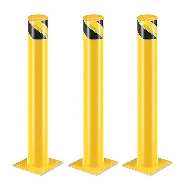 Safety Bollard Post, 91cm Height Steel Bollards, 11.4cm Diameter Parking Bollard, Yellow Powder Coated Safety Parking Barrier Post, for Traffic Sensitive Areas, 3PCS 