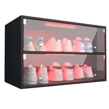 Black Glass Door Shoe Box Shoe Storage Cabinet For Sneakers With RGB Led Light