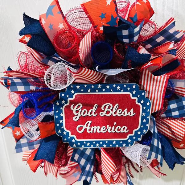 July 4th Wreath Patriotic American Wreath God Bless America, Red White Blue Flower Front Door Wreath, Memorial Day Independence Day, 2Pcs 