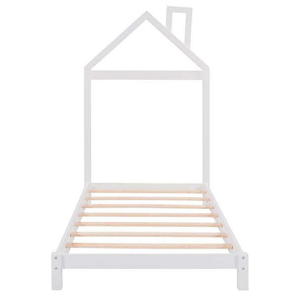 Twin Size Wood Platform Bed with House-shaped Headboard  (White)