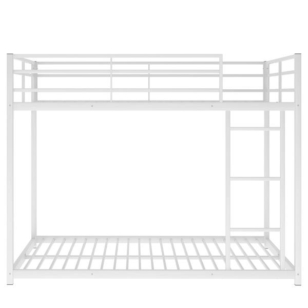 Full over Full Metal Bunk Bed, Low Bunk Bed with Ladder, White