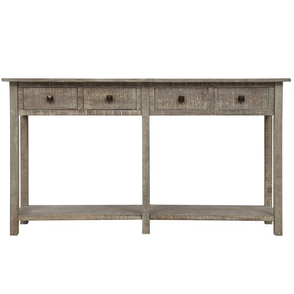 Rustic Brushed Texture Entryway Table Console Table with Drawers and Bottom Shelf for Living Room (Grey Wash)