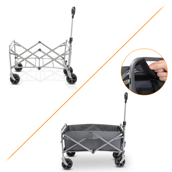 74.5*45.5*84cm 100kg 600d Oxford Cloth Steel Frame Flat Folding Style Grey Cloth Silver Frame Garden Folding Cart