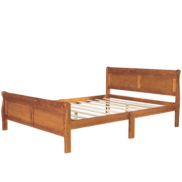 Queen Size Wood Platform Bed with Headboard and Wooden Slat Support (Oak)