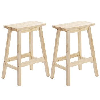 2pcs Pine Wood Saddle Seat Bar Stool Burlywood