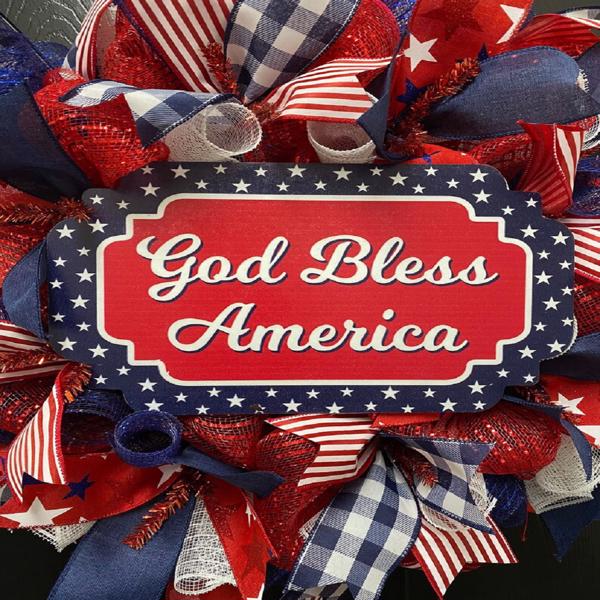 July 4th Wreath Patriotic American Wreath God Bless America, Red White Blue Flower Front Door Wreath, Memorial Day Independence Day, 4Pcs 