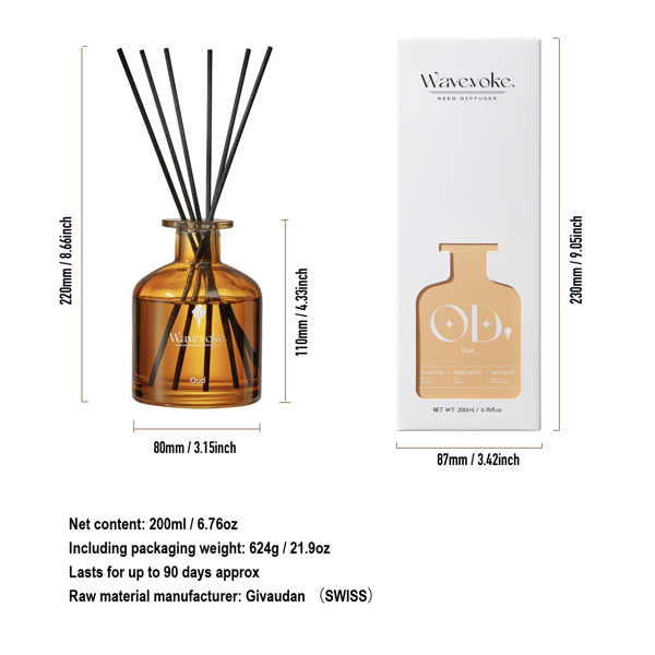 Wood Fragrance Reed Diffuser Set 6.7 oz - Oil Diffuser Sticks Ensure 90 Days of Scent for Serene Bedroom Atmosphere