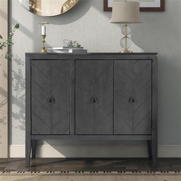 U-style, Accent Storage Cabinet Wooden Cabinet with Adjustable Shelf, Antique Gray, Entryway, Living Room, Study Room