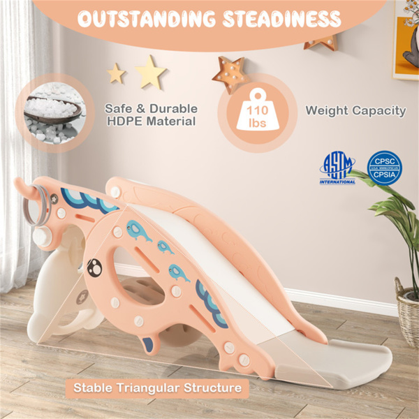 4-in-1 Kids Portable Slide Rocking Horse Toy with Basketball Hoop and Ring Toss