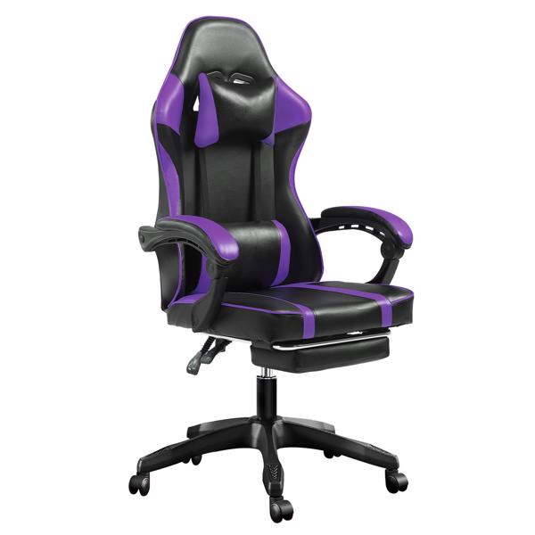 Ergonomic Gaming Chair with Footrest, Comfortable Computer Chair for Heavy People, Adjustable Lumbar Desk Office Chair with 360°-Swivel Seat, PU Leather Video Game Chairs for Adults