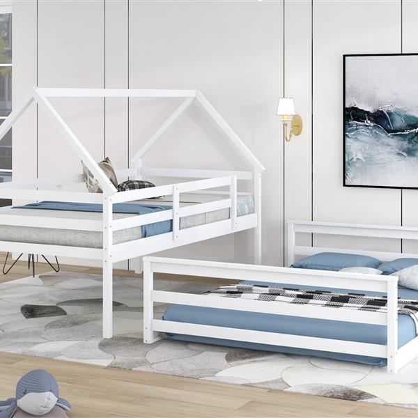 Twin over Full House Bunk Bed with Built-in Ladder,White