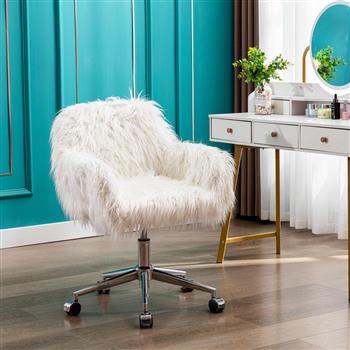 Modern Faux fur home office chair, fluffy chair for girls, makeup vanity Chair