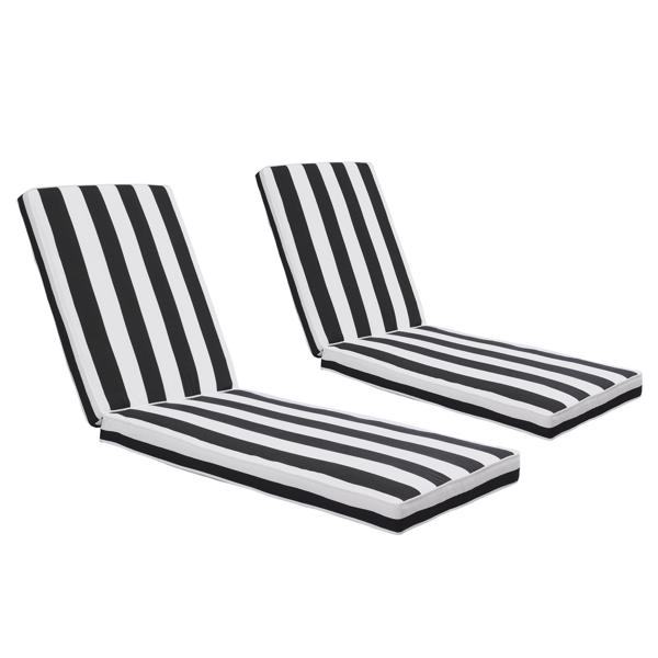 2 PCS Set Outdoor  79.49" x 26" Lounge Chair Cushion Replacement Patio Seat Cushion Chaise Lounge Cushion（Black/White Stripe） [Sale to Temu is Banned.Weekend can not be shipped, order with caution]