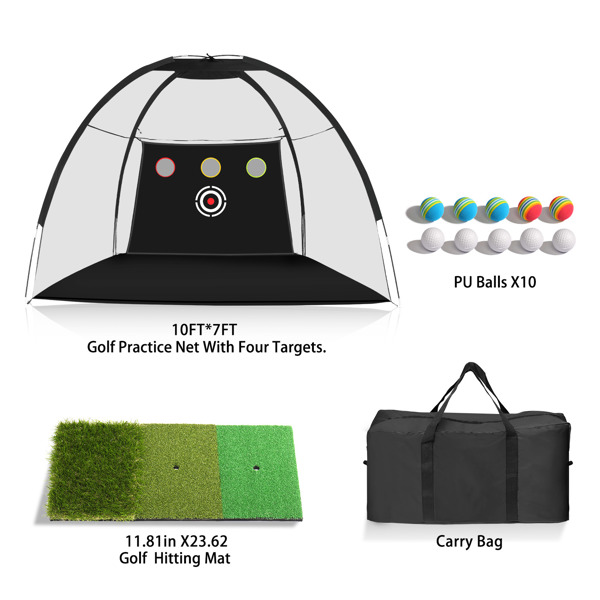 11mm fiberglass rod, 10 * 7ft black golf net, 3 targets, including grass ball pads