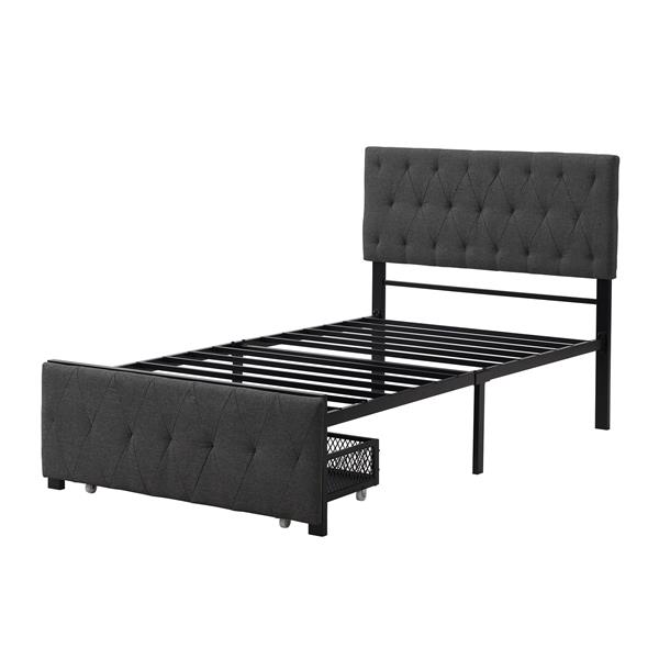 Twin Size Storage Bed Metal Platform Bed with a Big Drawer - Gray