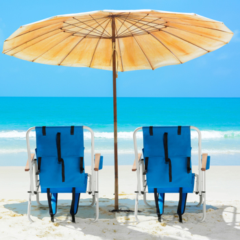2PCS Portable High Strength Beach Chair with Adjustable Headrest Blue