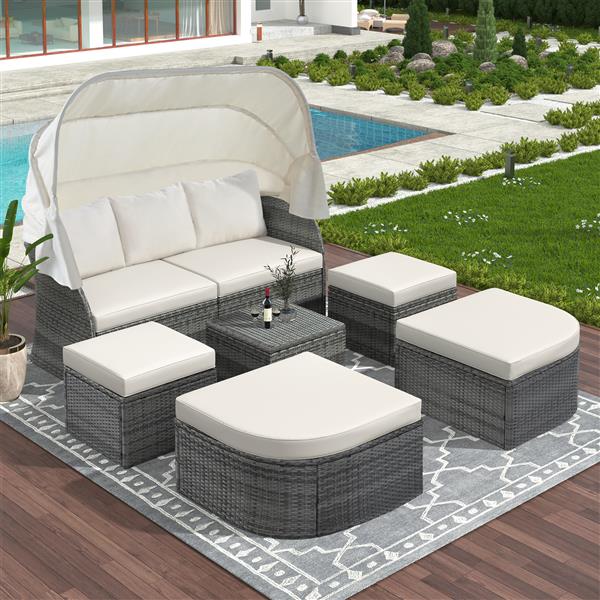 Outdoor Patio Furniture Set Daybed Sunbed with Retractable Canopy Conversation Set Wicker Furniture