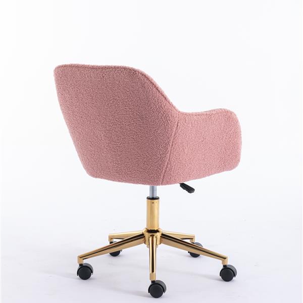 Modern Teddy Fabric Material Adjustable Height 360 Revolving Home Office Chair With Gold Metal Legs And Universal Wheel For Indoor,Pink