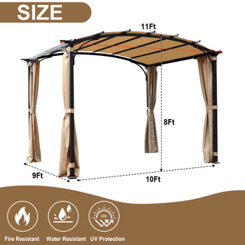 Patio Pergola 9 x 11ft Arched Gazebo with Waterproof Sun Shade Shelter Awning Steel Frame Grape Gazebo for Garden Backyard -Khahi