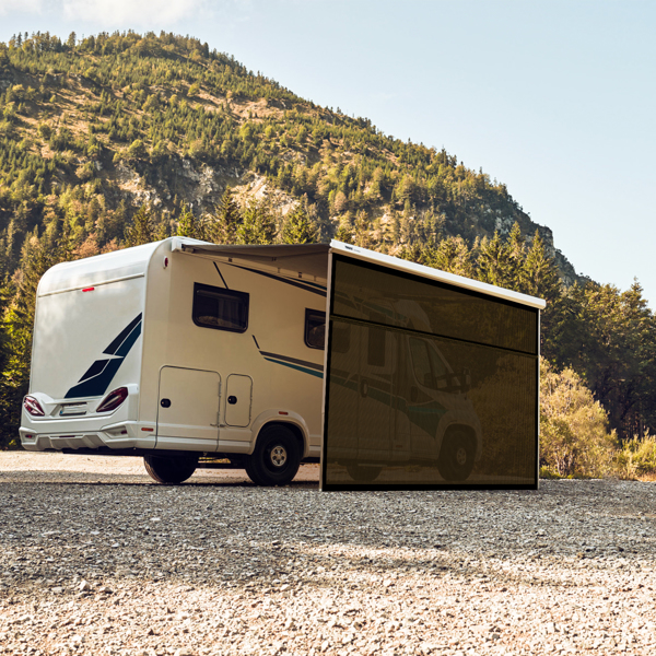 RV Awning Shade Screen with Zipper 15' x 8' - Black Mesh UV Blocker Sun Shade Complete Kits for Motorhome Camper Travel Trailer Canopy