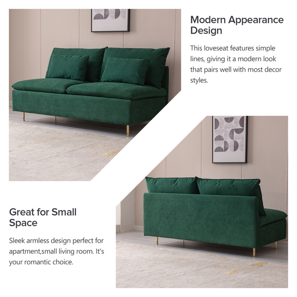 Modern Armless Loveseat Couch,Armless Settee Bench,Emerald Cotton Linen-59.8'' 