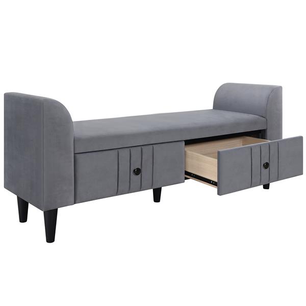 Upholstered Wooden Storage Bench with 2 Drawers For Bedroom,Fully Assembled Except Legs and Handles,Gray