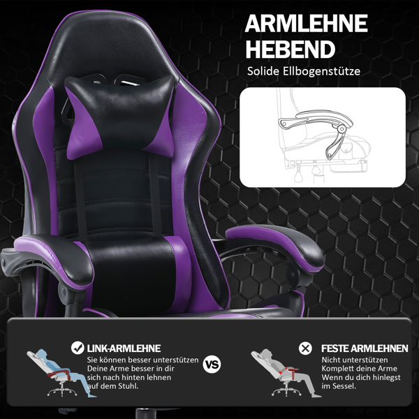 Computer Gaming Chairs with Footrest, Ergonomic Gaming Computer Chair for Adults, PU Leather Office Chair Adjustable Desk Chairs with Wheels, 360°Swivel Big and Tall Gamer Chair, Purple