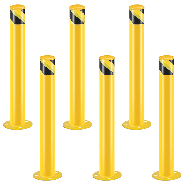 Safety Bollard Post, 36 Inch Height Steel Bollards, 3 Inch Diameter Parking Bollard, Yellow Powder Coated Safety Parking Barrier Post, for Traffic Sensitive Areas, 6PCS 