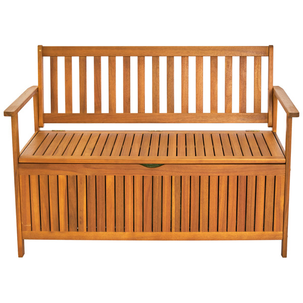 Wooden Outdoor Storage Bench Large Deck Box, Entryway Storage Bench with Inner Waterproof Dustproof Lining for Patio Garden Balcony Yard, Natural Wood Color