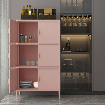 6 Door Metal Accent Storage Cabinet for Home Office,School,Garage pink