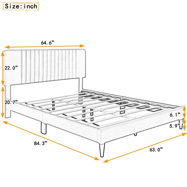 Queen Size Upholstered Platform Bed,No Box Spring Needed, Velvet Fabric,Green