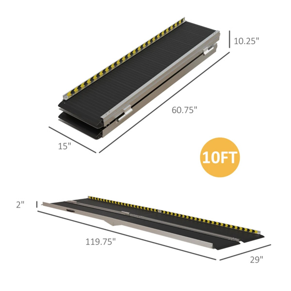 10FT  Foldable Threshold Ramp with Non-Slip Surface，Wheelchair Ramp,Aluminum Handicap Ramp