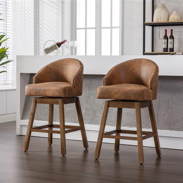 Bar Stools Set of 2 Counter Height Chairs with Footrest for Kitchen, Dining Room And 360 Degree Swivel