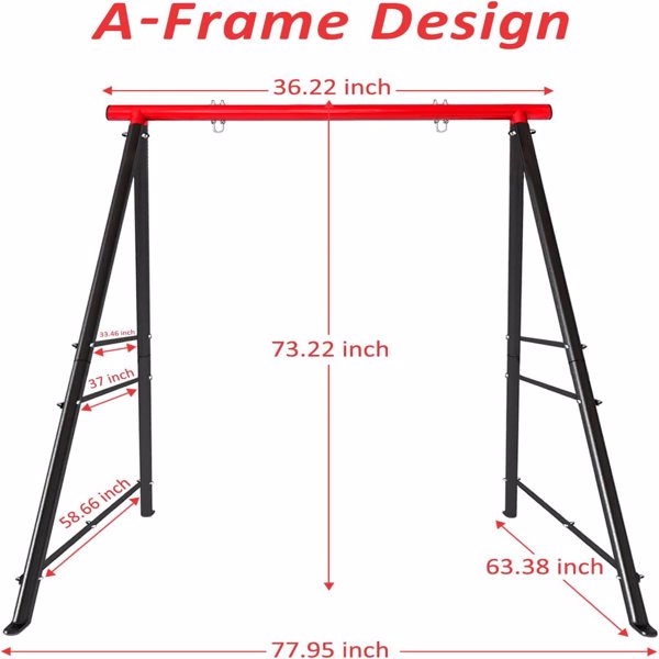 Porch Swing Frame, 550lbs Weight Capacity Swing Stand, Heavy Duty A-Frame Swing, Swing Stand Frame for Yoga Hammock Saucer Baby Porch Swing (Red, Swing NOT Included)