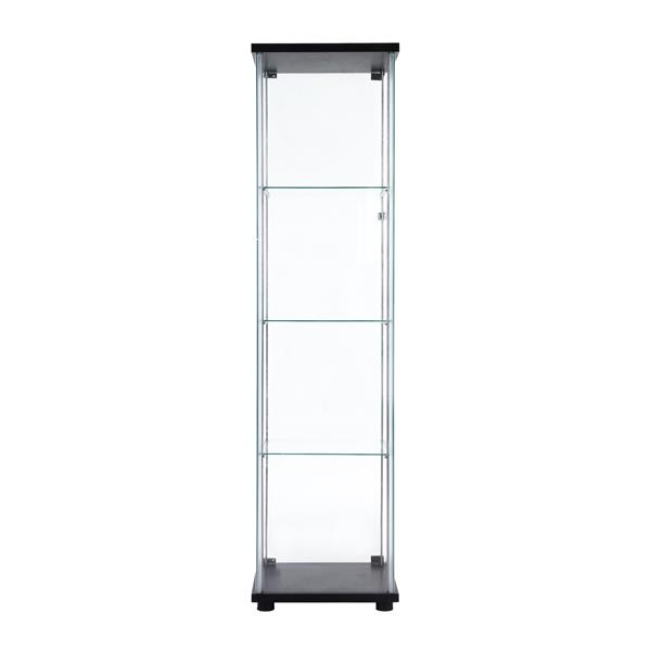 One Door Glass Cabinet Glass Display Cabinet with 4 Shelves, Black