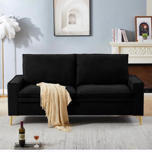 Black, Velvet Cloth Indoor Double Sofa With Metal Feet, 78.54"*31.69"*38.18"