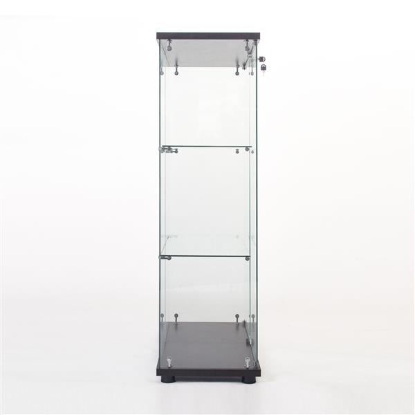 One Door Glass Cabinet Glass Display Cabinet with 3 Shelves, Black