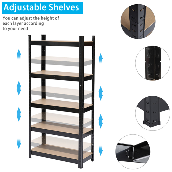 45 x 90 x 180cm 5 Tiers Powder Coated Storage Rack Black