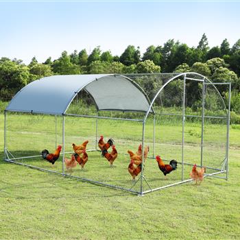 Large metal chicken coop upgrade three support steel wire impregnated plastic net cage, Oxford cloth silver plated waterproof UV protection, duck rabbit sheep bird outdoor house 9.2\\'W x 12.5\\'L x 6.5\\'H