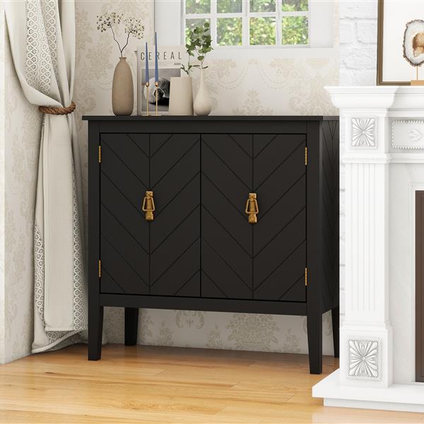 2 Door Wooden Cabinets, Black Wood Cabinet Vintage  Style Sideboard for Living Room Dining Room Office