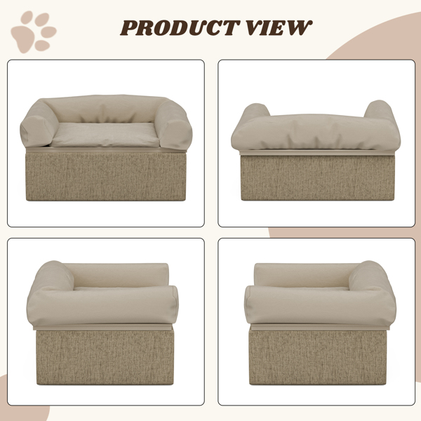 Luxury Dog Sofa Bed Soft Velvet Pet Couch with Storage Box Removable&Washable Fancy Dog Couch for Small Medium Dogs, Cats, Small Animals (Khaki) （禁售Temu！！！）