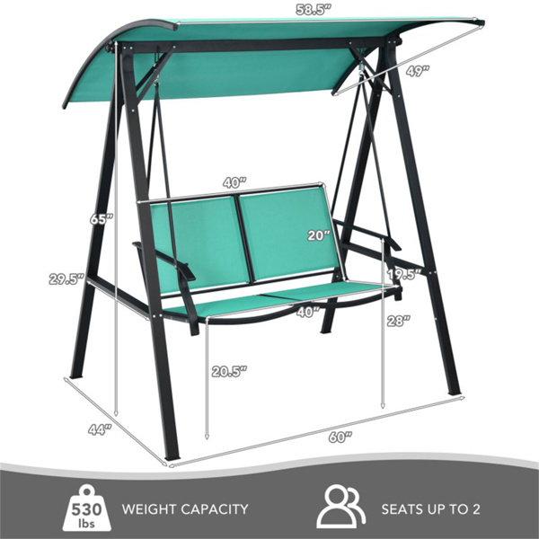 2 Seater Porch Swing with Canopy, Green Patio Swing